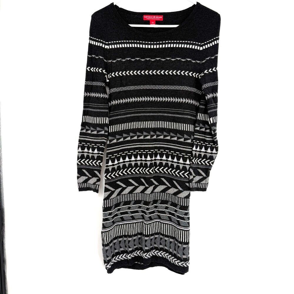 Krimson Klover Knit Sweater Dress Merino Wool Blend Tallchief Black Gray Size XS